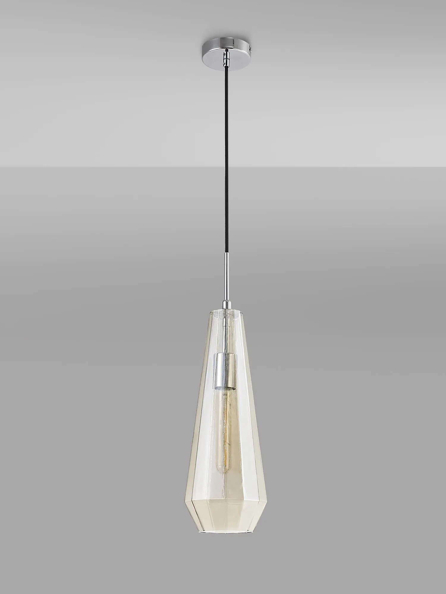 Markus Glass Pendant 1 Light Cognac Slim Cone Polished Chrome D0602  Deco Markus